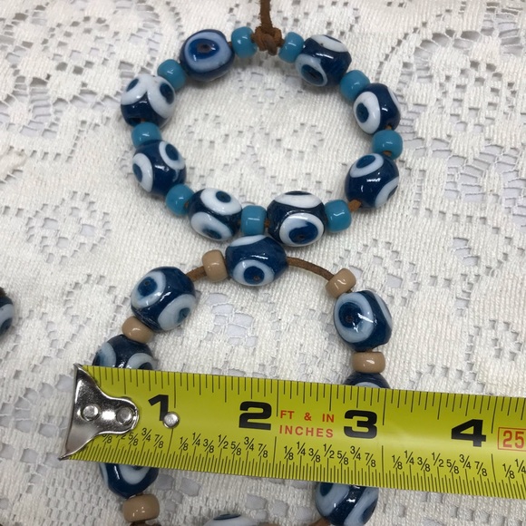 Natural Stone Evil Protective Eye Bracelet Leather Cord Strung Set Of 2 - Picture 7 of 9